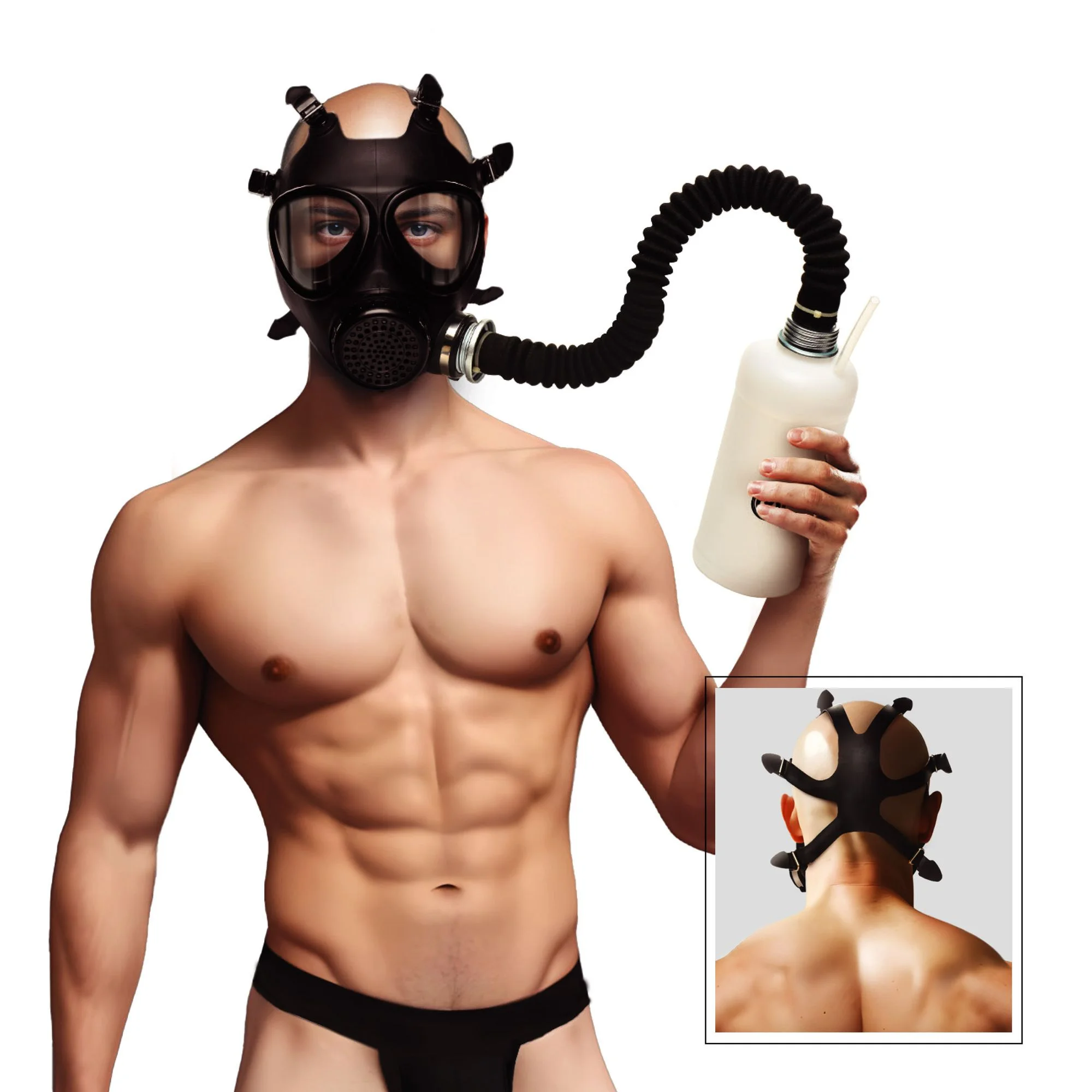 XR Brands - Inhaler Gas Masker Met Fles - Zwart & Wit XR Brands - Inhaler Gas Masker Met Fles - Zwart & Wit