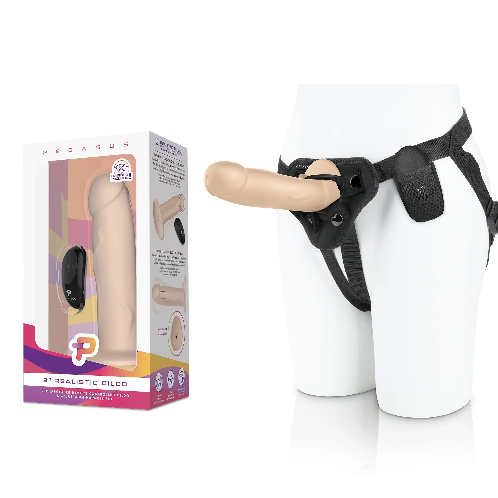 Pegasus - 8? Realistic Silicone Dildo With Harness Included Pegasus - 8? Realistic Silicone Dildo With Harness Included