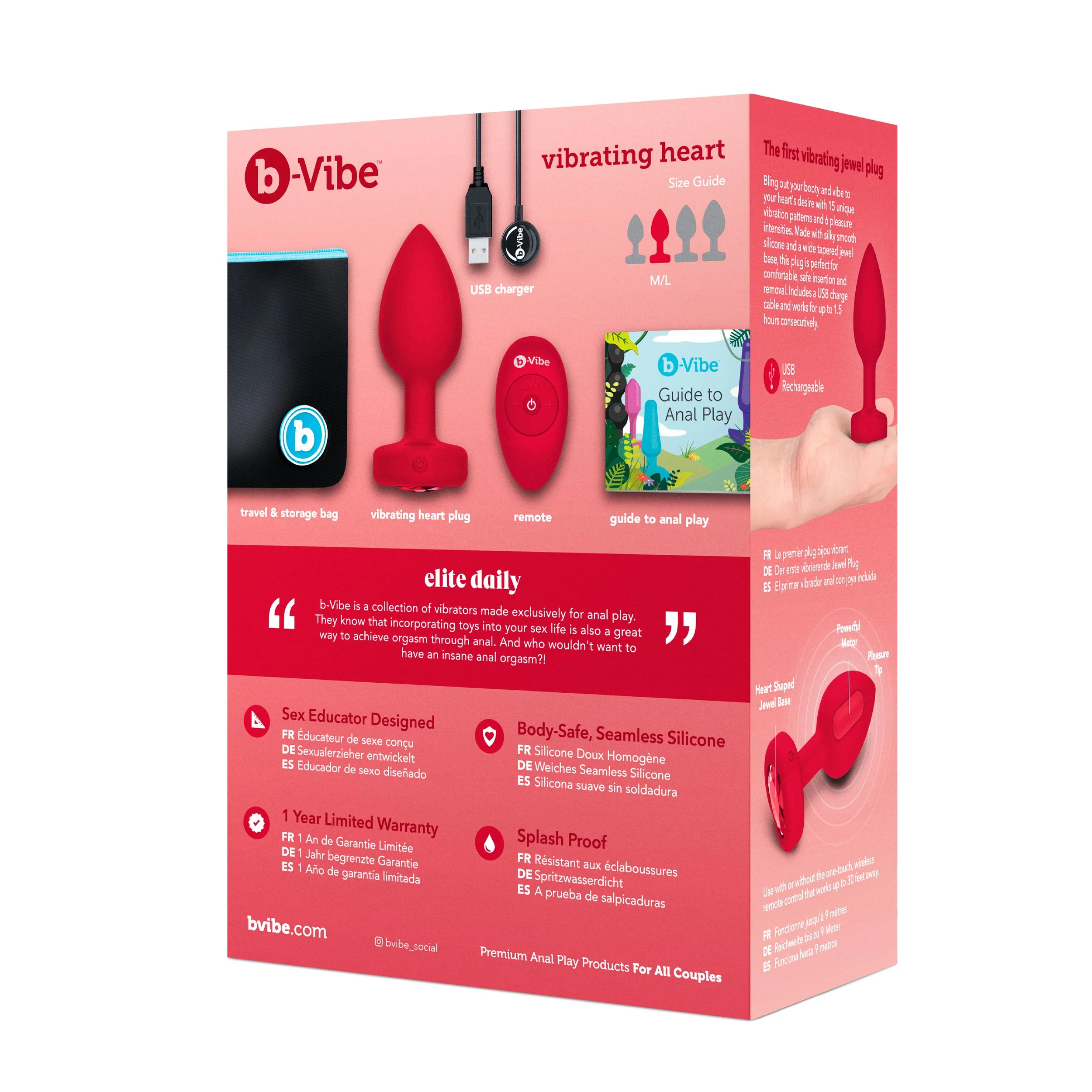 B-Vibe - Vibrerende Hartvormige Butt Plug M/L Rood B-Vibe - Vibrerende Hartvormige Butt Plug M/L Rood