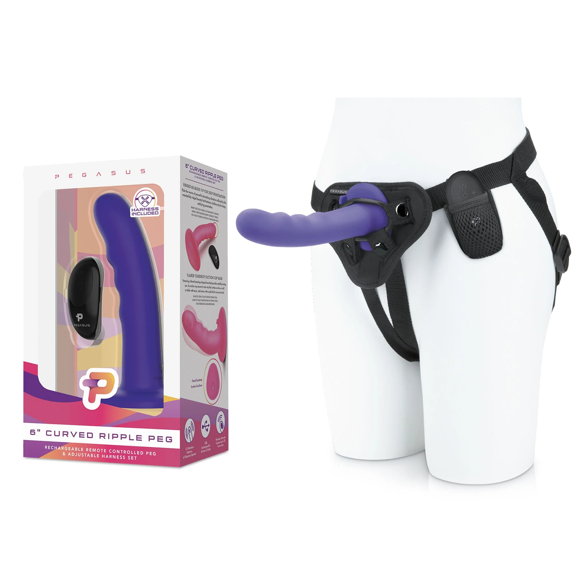 Pegasus - 6 Curved Wave Silicone Peg with harness included Pegasus - 6 Curved Wave Silicone Peg with harness included