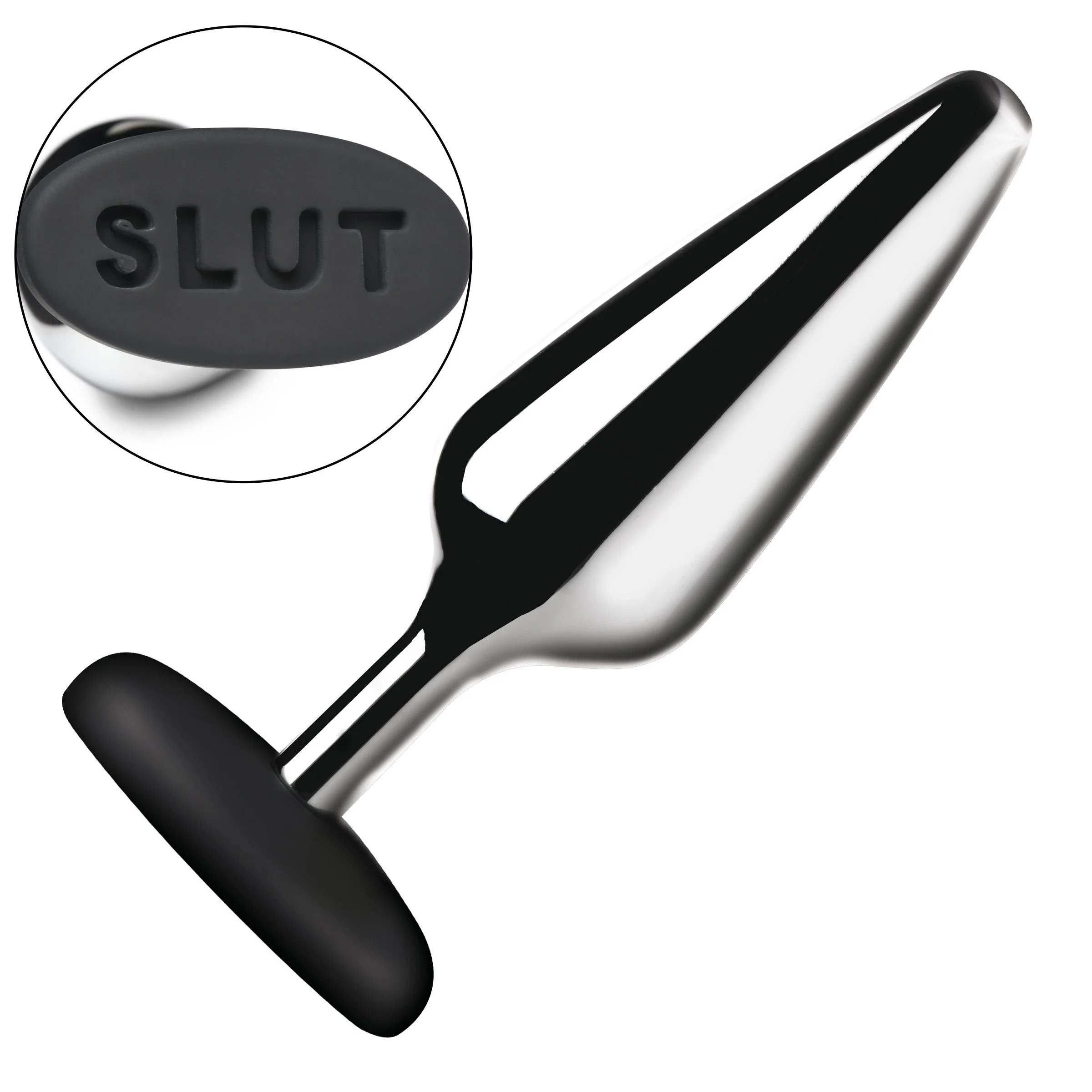 XR Brands - Butt Slut Metalen & Siliconen Butt Plug - Zilver XR Brands - Butt Slut Metalen & Siliconen Butt Plug - Zilver