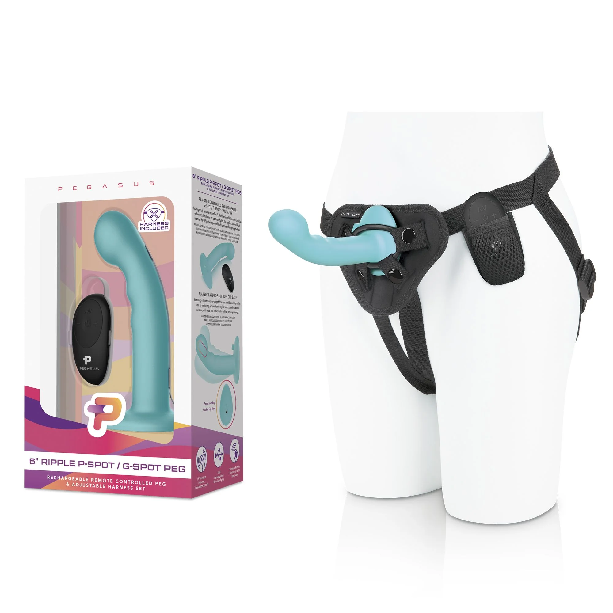 Pegasus - 6? Remote Control Ripple P-Spot G-Spot Silicone Peg with Harness Pegasus - 6? Remote Control Ripple P-Spot G-Spot Silicone Peg with Harness