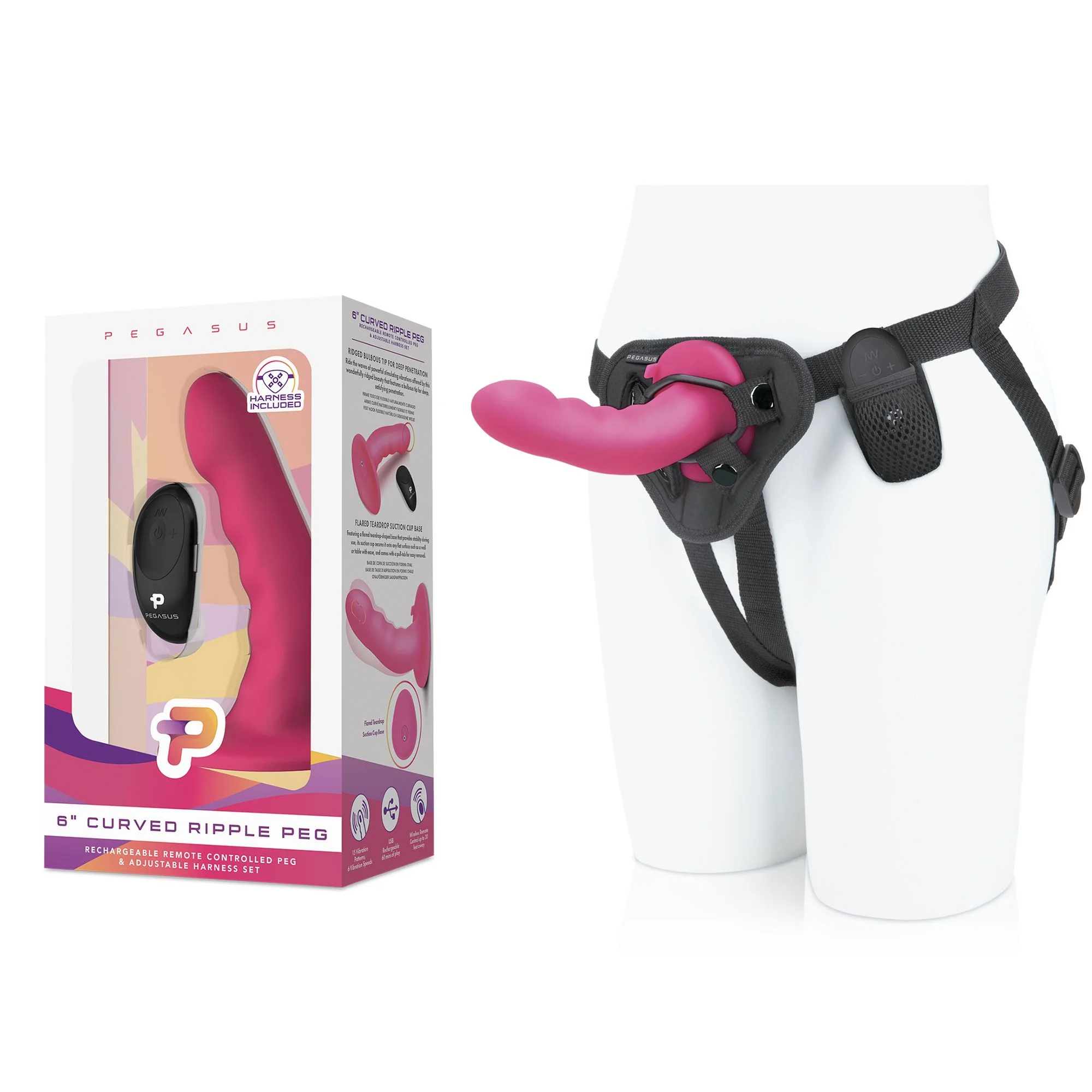 Pegasus - 6 Curved Ripple Silicone Peg with harness included Pegasus - 6 Curved Ripple Silicone Peg with harness included