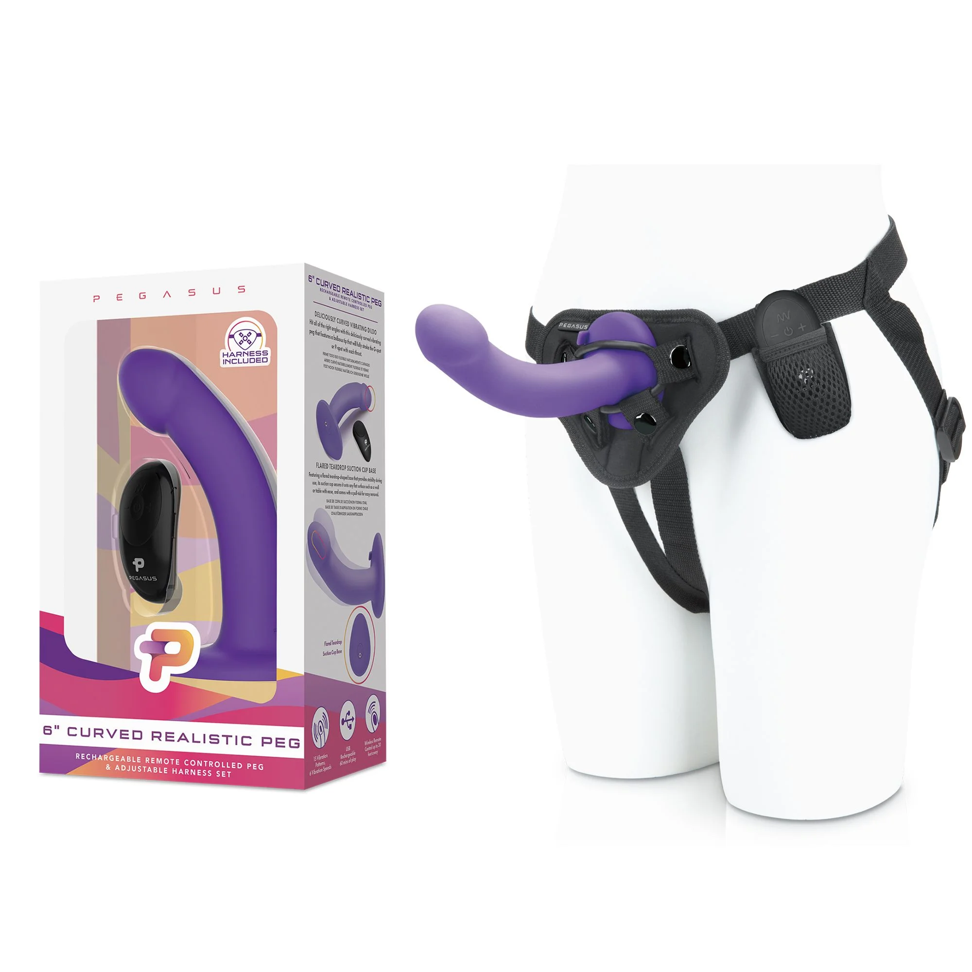Pegasus - 6 Curved Realistic Silicone Peg with harness included Pegasus - 6 Curved Realistic Silicone Peg with harness included
