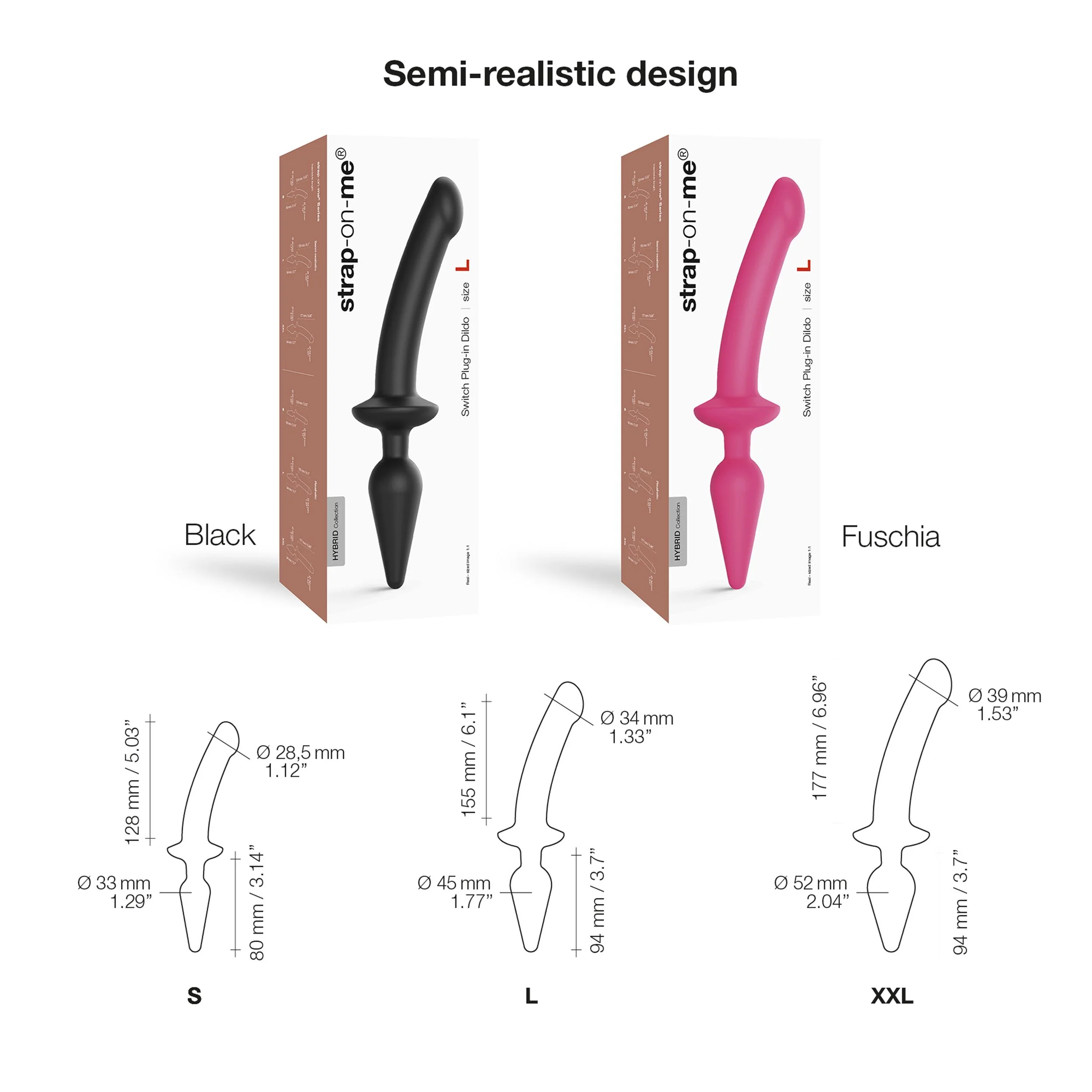 Strap-On-Me - Switch Plug-in Semi-Realistic Dildo Black L