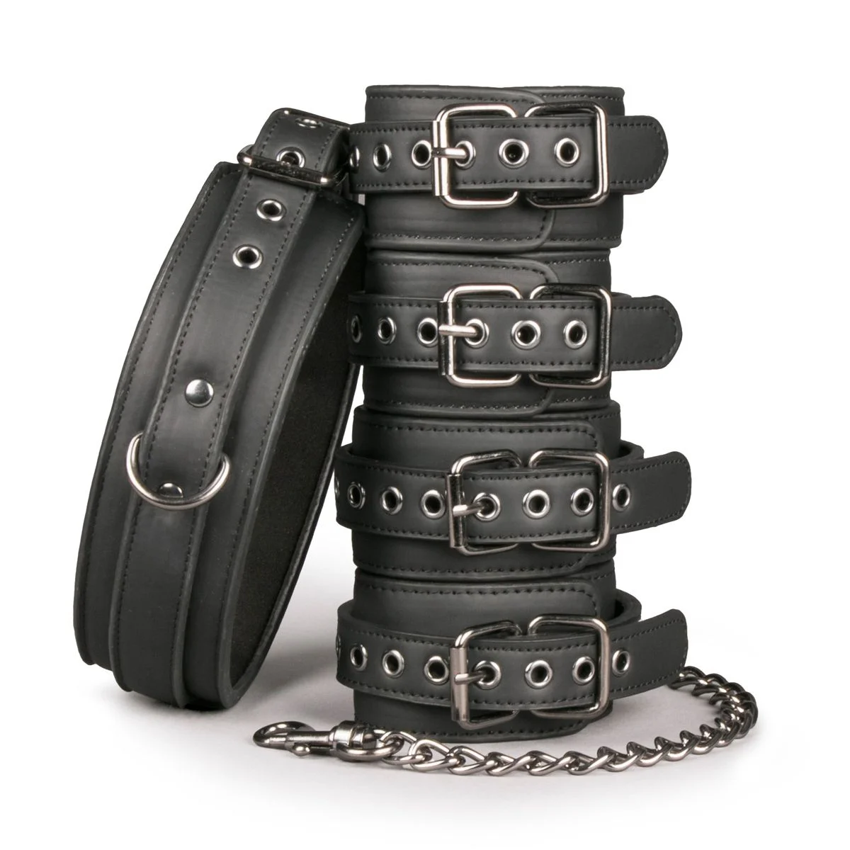 Fetish set met halsband, enkelboeien en handboeien Fetish set met halsband, enkelboeien en handboeien