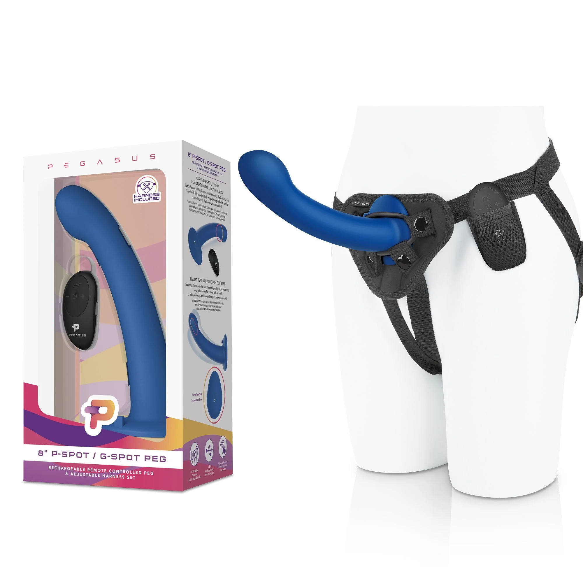 Pegasus - 8? Remote Control P-Spot G-Spot Silicone Peg with Harness Include Pegasus - 8? Remote Control P-Spot G-Spot Silicone Peg with Harness Include
