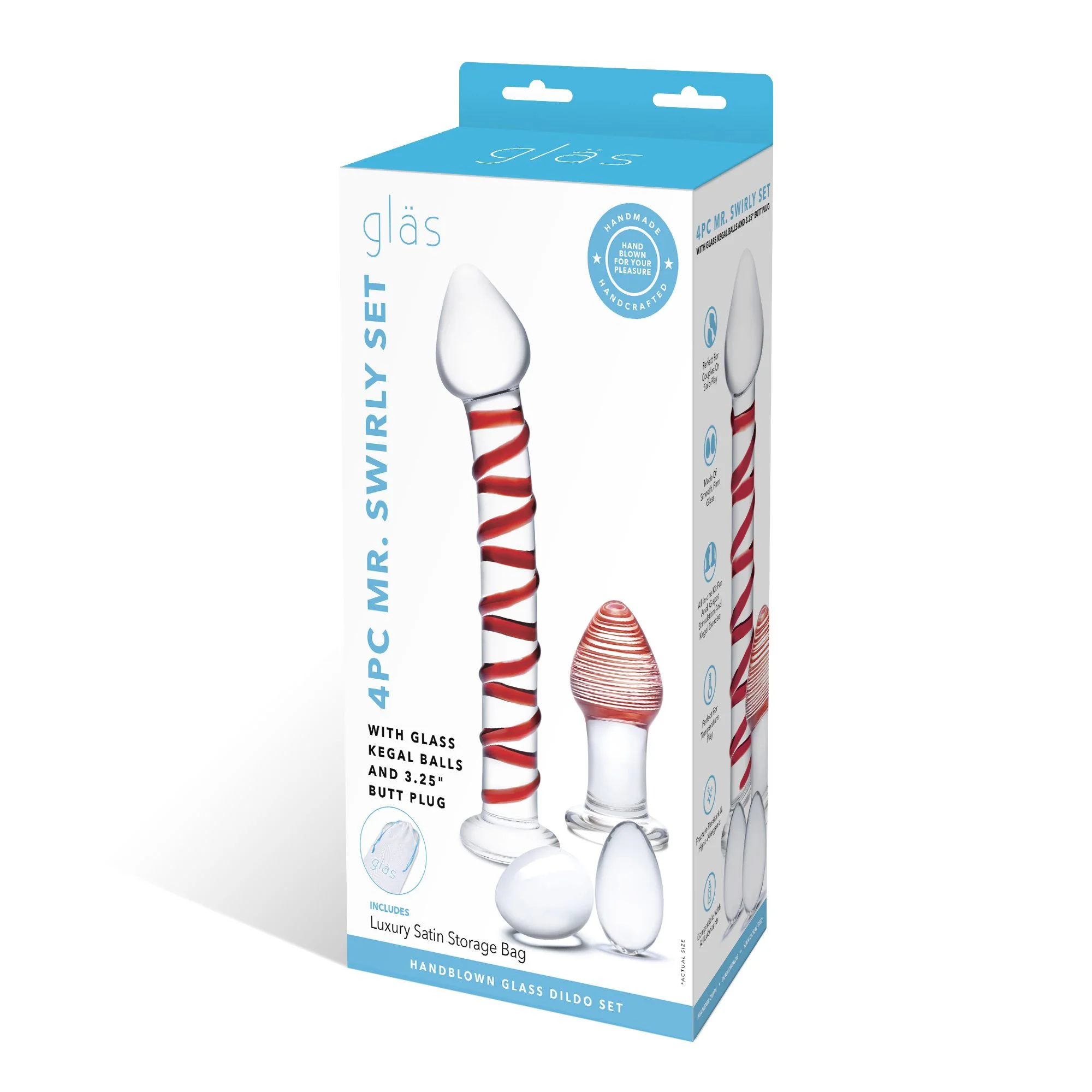 Glas - Mr. Swirly 4 pc Set with Glass Kegel Balls & Butt Plug Glas - Mr. Swirly 4 pc Set with Glass Kegel Balls & Butt Plug