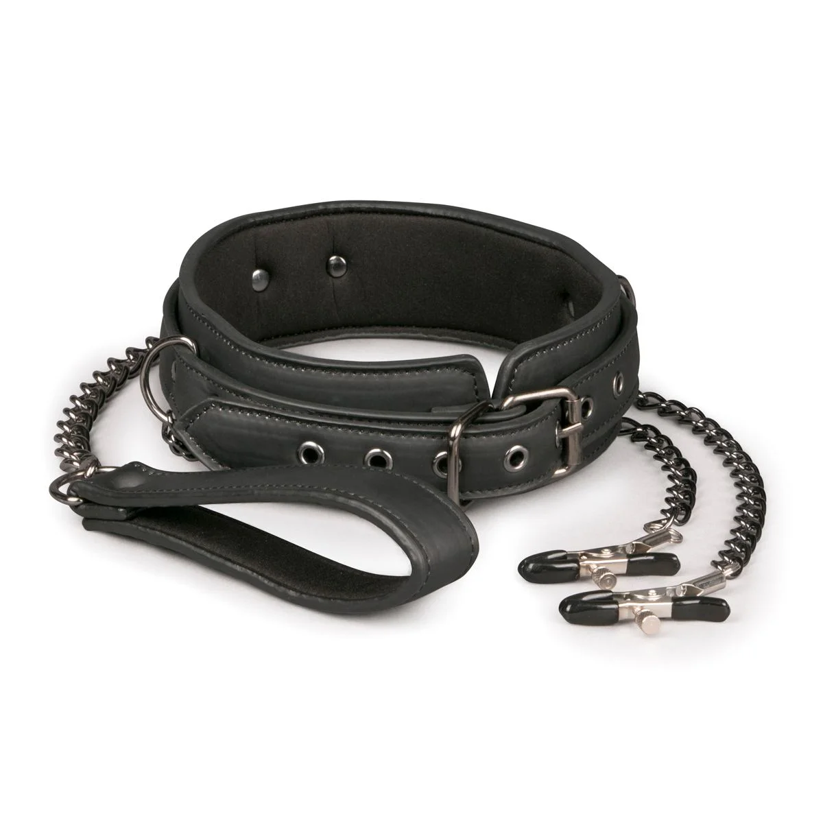 Kunstleren halsband met tepelklemmen Kunstleren halsband met tepelklemmen